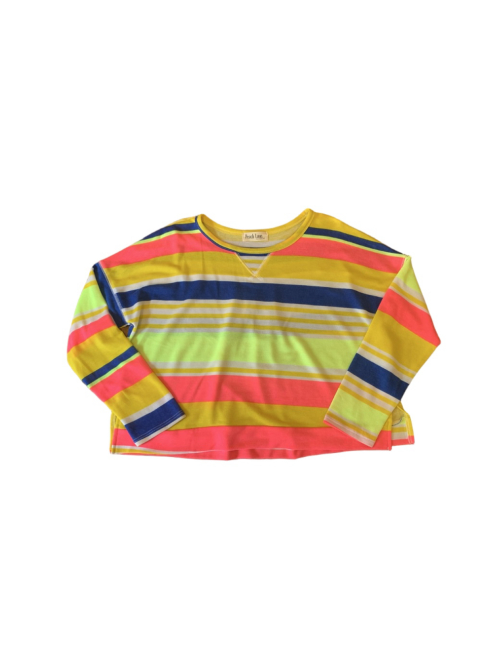 Peach Love California Top Small Bright Multi Color Stripes